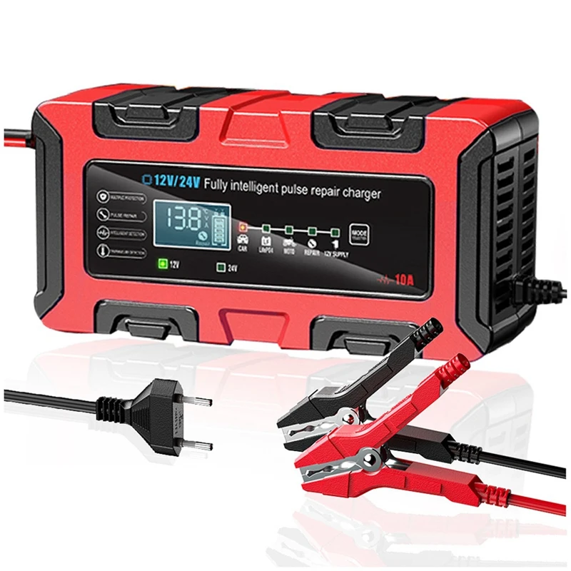 10A 12V/24V Smart Car Battery Charger Maintainer Electric Motorcycles Charger for Lead-Acid GEL Batteries EU Plug-ELEC