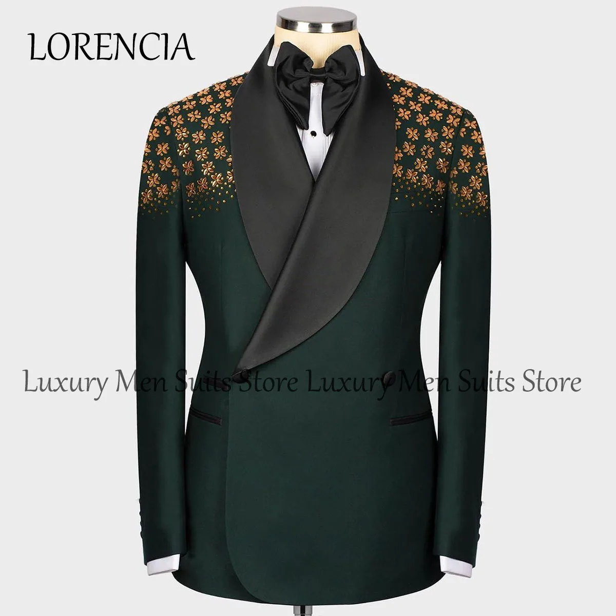 

Formal Tuxedos Men Suits 2 Pieces Sets Diamond Dinner Party Prom Blazers Beaded Double Breasted Terno Masculinos Completo