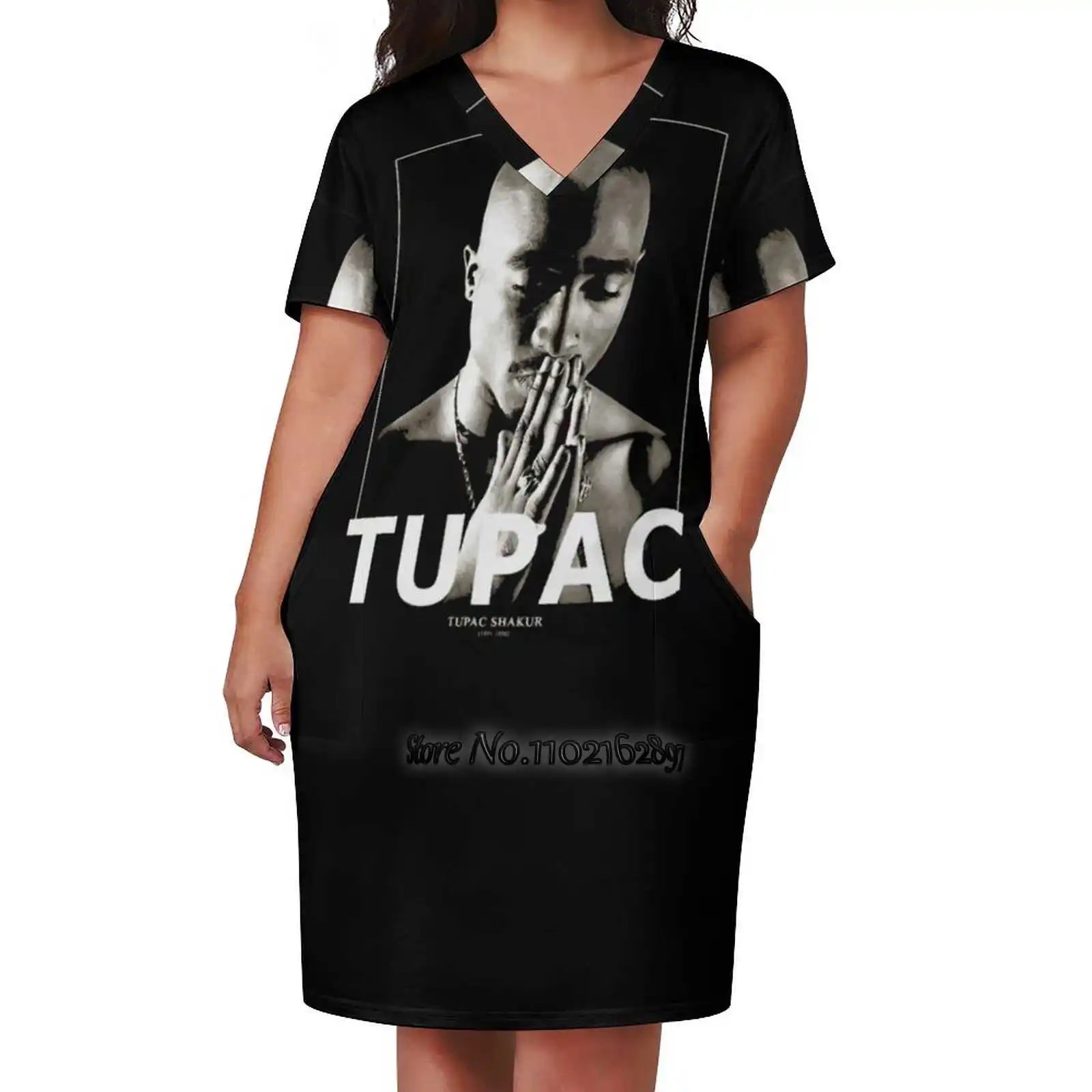 Praying In Memory Design Print Dress Short Sleeve V-Neck Fashion Skirt Thin Short Sleeve Skirts Ice Cube Rakim Mc Eith Mobb