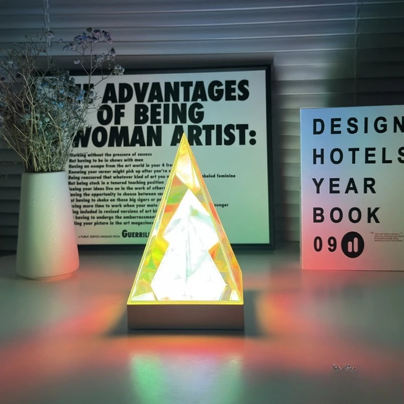 Creative Gift Colorful Acrylic Neon Night Floor Lamps Desktop Atmosphere Table Lights Bedroom Triangle Cube Portable Ornaments