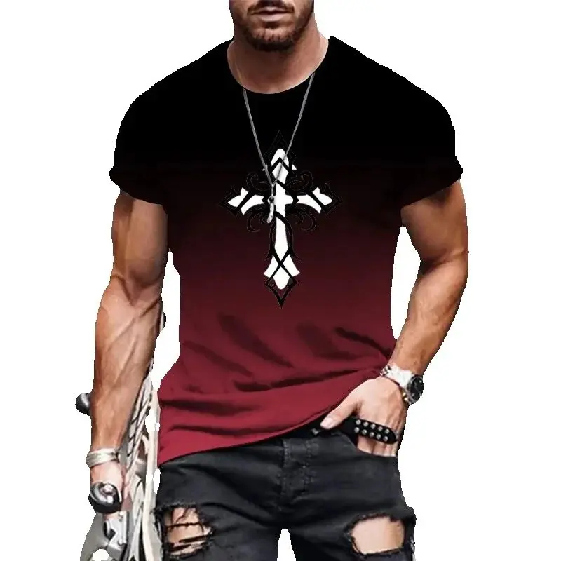

Summer Trend Casual Cool Men Printed T-shirt New Fashion Personality Cross Graphic Round Neck Short Sleeve Tees Tops For Unisex
