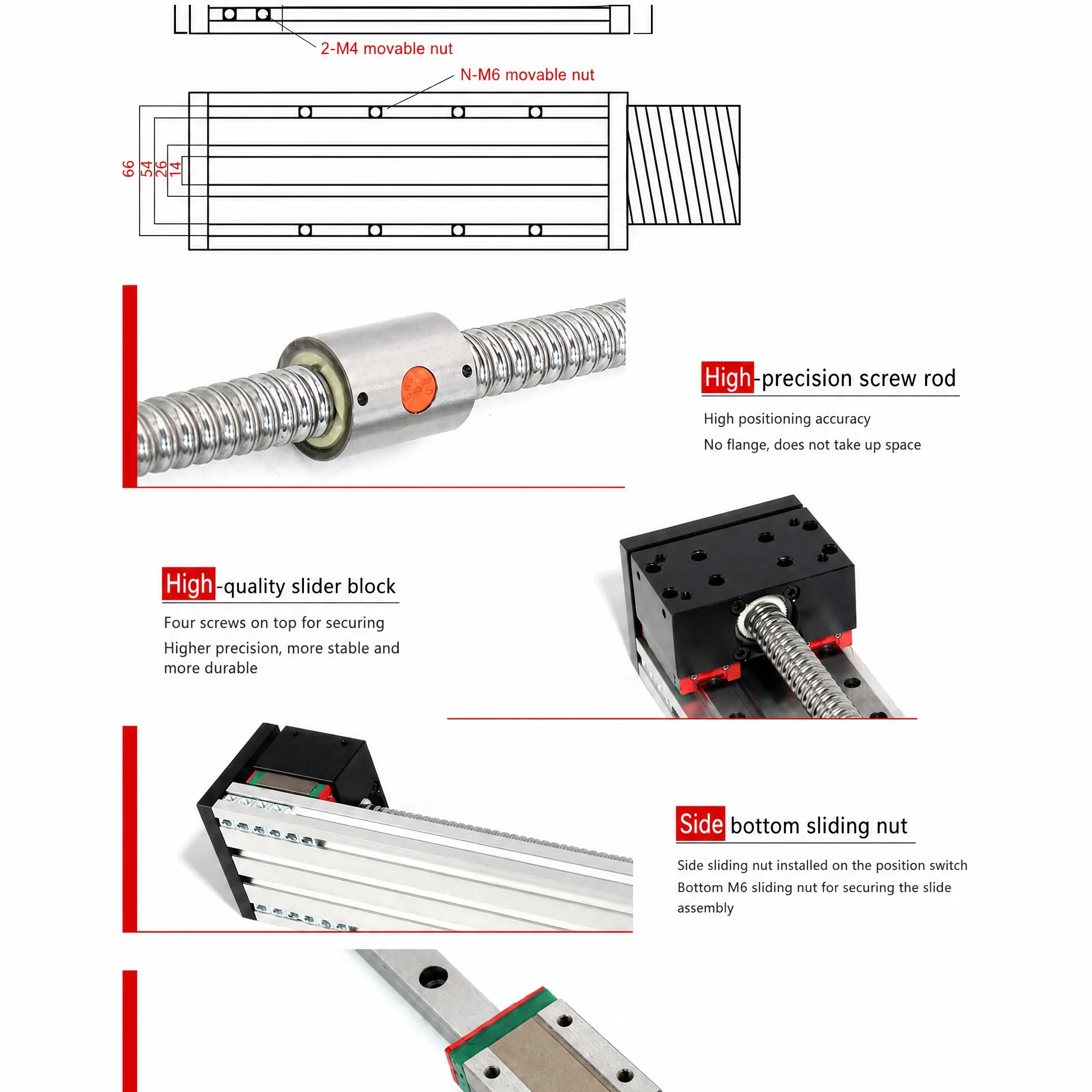 Lineares Gleitmodul T8 Kugelumlaufspindel 57 Schrittmotor Aluminiumführung – Detail 2