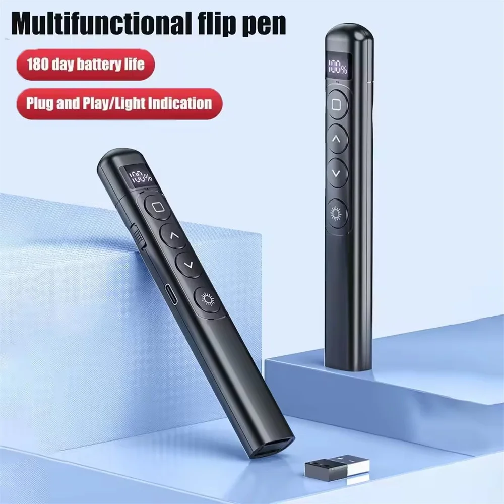 Powerpoint Pen Wireless Presentation Clicker Type-C Rechagable Remote Control Pen for Office Teaching Projector PPT Presenter