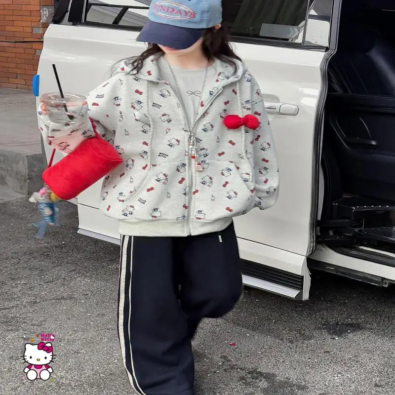 

Sanrio Hello Kitty Girl Zip Up Hoodie Kawaii Y2K Anime Casual Children's Clothing Kids Clothes Outdoor Four Seasons Coat New