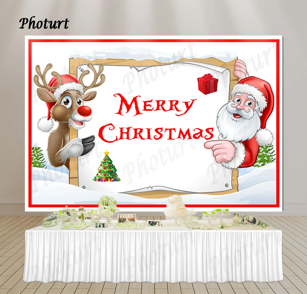 

PHOTURT Christmas Santa Claus Backdrop Festival Decoration Background Reindeer Tree Polyester Vinyl Photo Studios Props