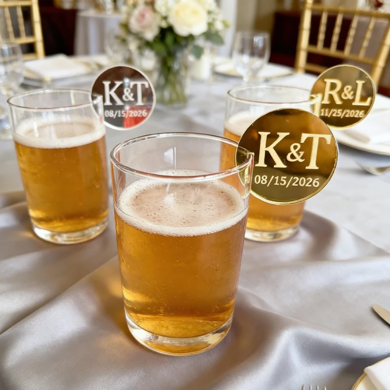 

20/50/100pcs Laser Engraving Acrylic Drink Tags, Personalized Wedding Drink Topper, Wine Glass Tags, Decorations for Drinks