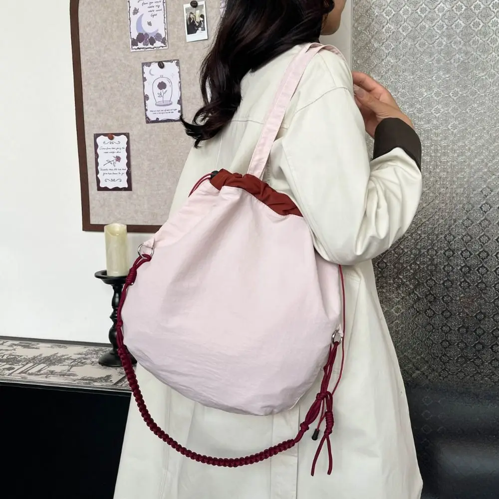 

New Korean Style Drawstring Tote Bag Nylon Waterproof Large Capacity Tote Bag Lightweight Casual Women Shoulder Bag Travel