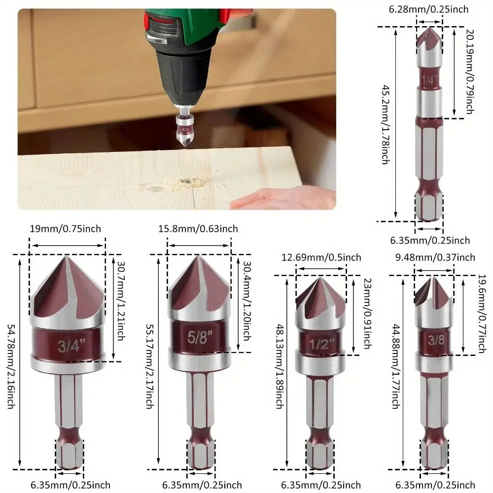 Widely Used Hole Opener Chamfer Drill Bit Woodworking Hex Shank Chamfering Tool Deburring Stable Drill Bit Set Woodworker