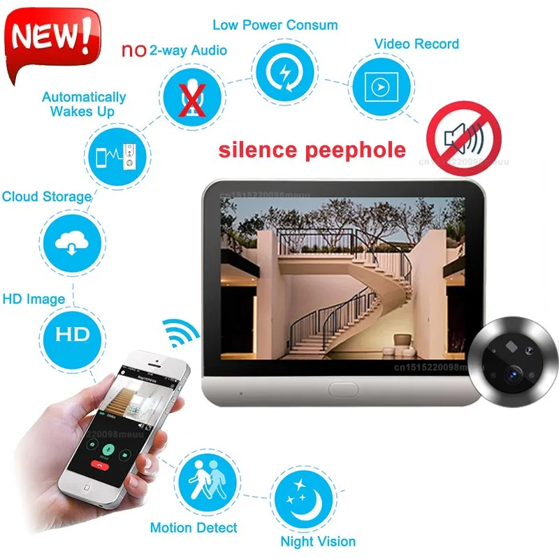 Smart Video DoorBell Tuya WiFi 4.3inch 1080P Eye Peephole Camera 5000mAh PIR Motion Alarm Alexa Door Viewer for Android Ios