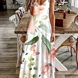 Summer New Fresh Flower Print Beach Vacation Casual Dress Sexy And Fashionable Beach Seaside Vacation Style Suspender Dress