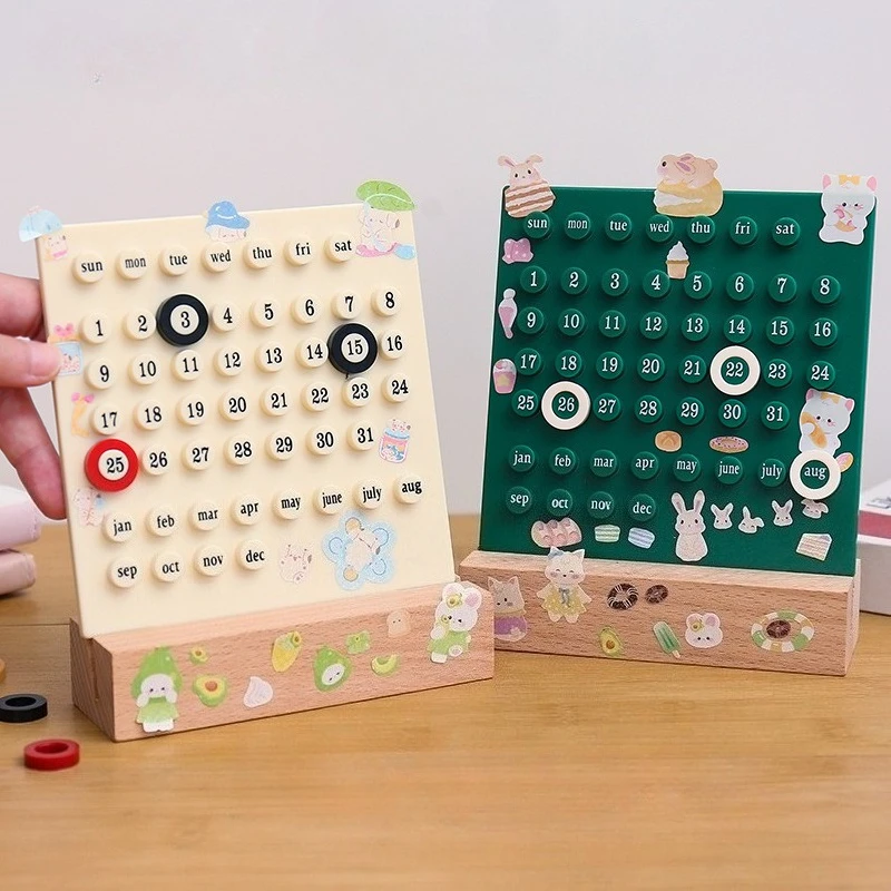 

Wood Desk Perpetual Calendar Acrylic Wooden Base Handmade DIY Calendar Stand Wooden Month Week Date Display Office Decoration