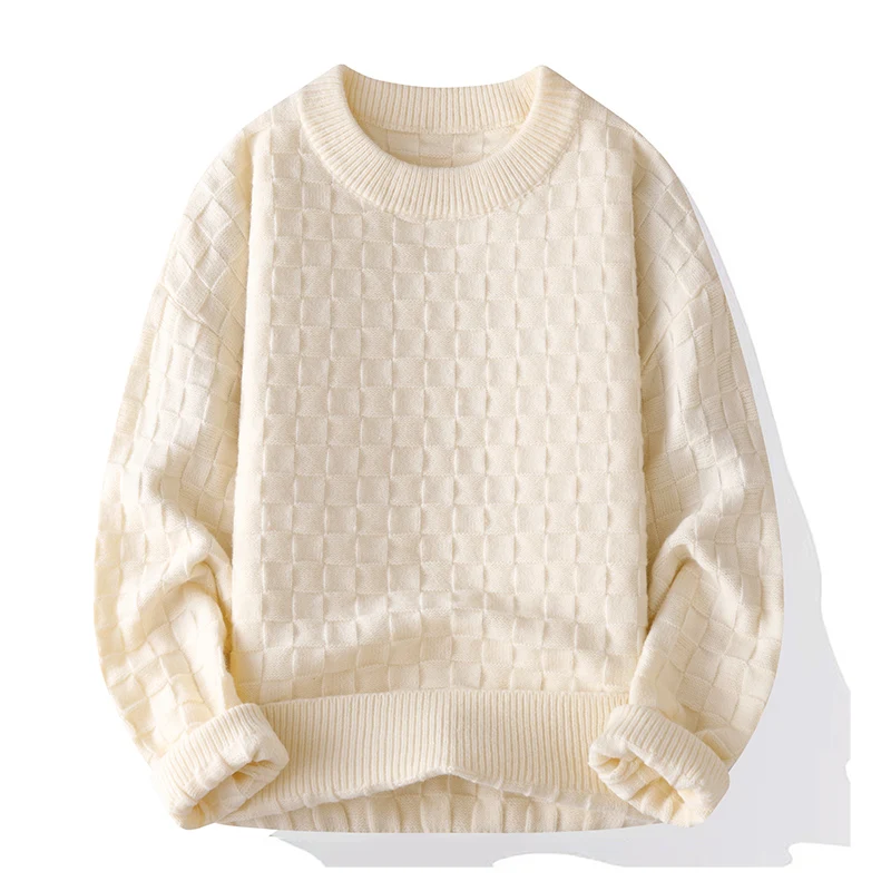 Single Road-suéter de cuello redondo para hombre, jersey térmico Y2K a cuadros cálido de invierno de gran tamaño, suéteres de moda coreana para hombre 2025