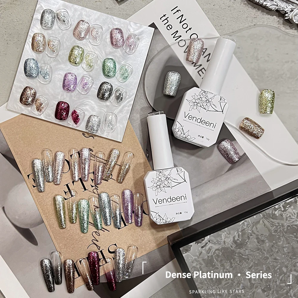 

Vendeeni 12 Colors Platinum Metal Color Gel Nail Polish UV LED Gold Silver Glitter Sequins Gel Nail Varnish For Nail Art Design
