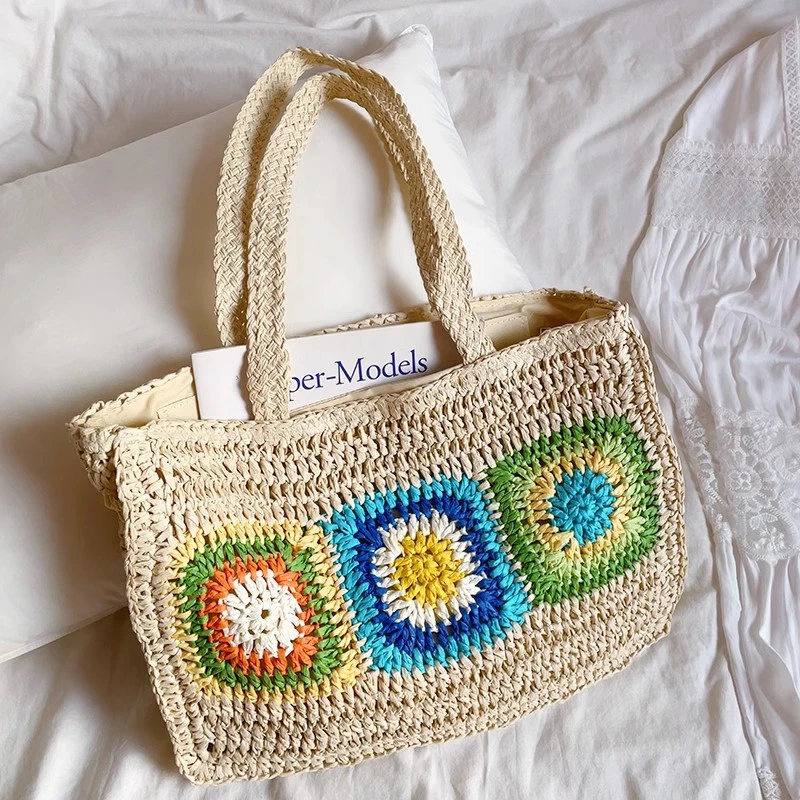 Retro Pastoral Style Straw Bag Summer Woven Bag Large Capacity Shoulder Bag Holiday Wind Beach Bags