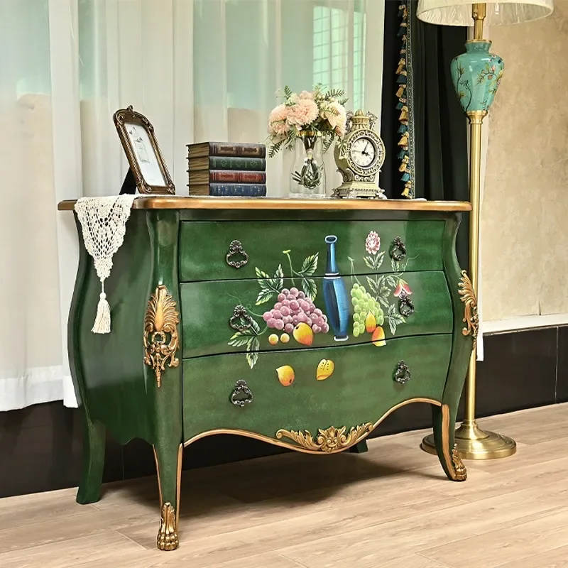 for American Retro Green Hand Painted Solid Wood Water Based Paint Entrance Cabinet Living Room Partition Decoration Sofa