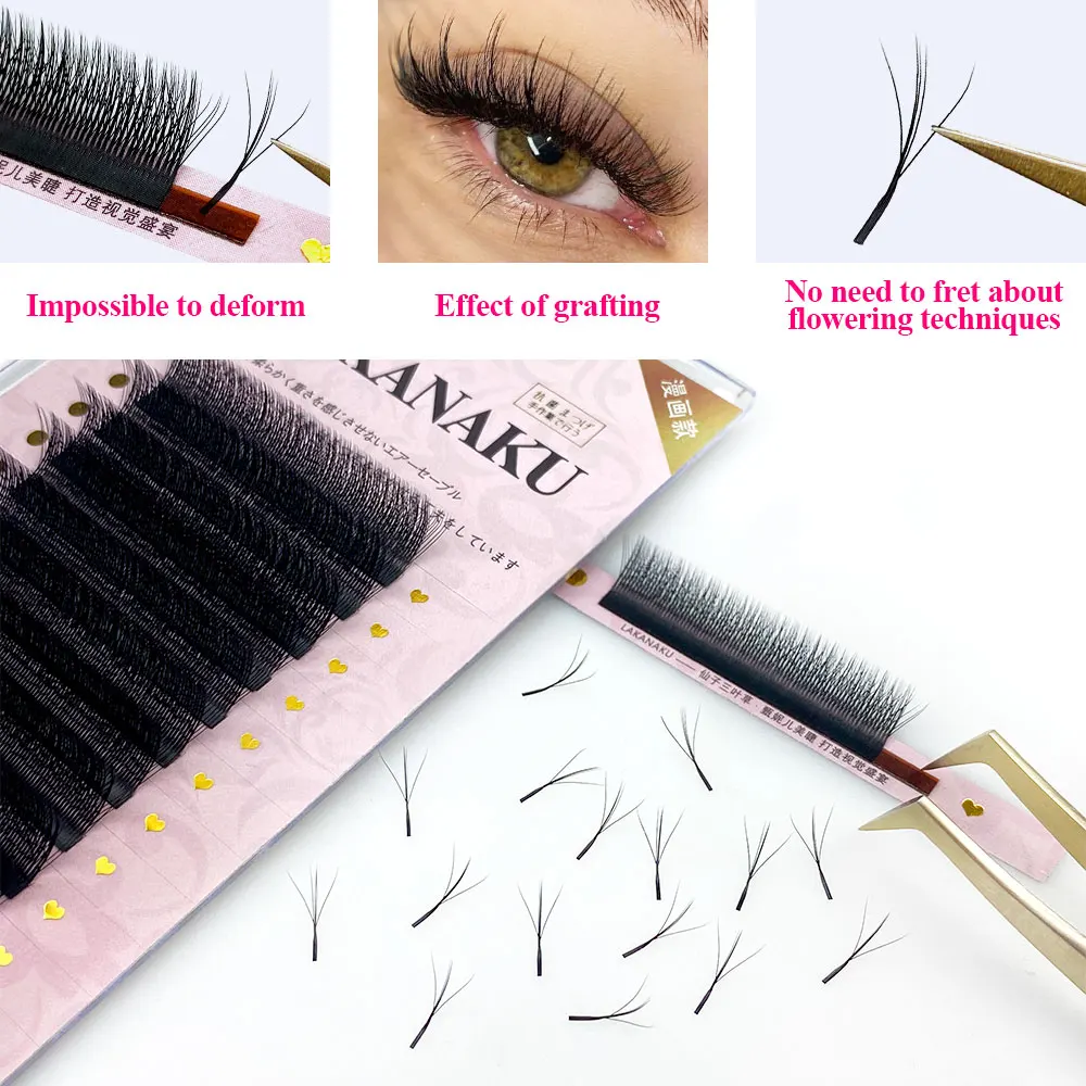 3D W Shape Lashes Premade Spikes Eyelashes Extensions Fluffy Volume Fans Mixed Tray D Curl Cilios W