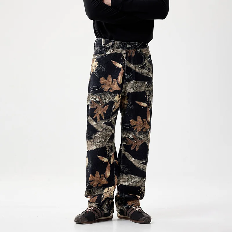 

2025 винтажные новые модные американские мужские широкие брюки с принтом, прямые свободные повседневные модные джинсовые брюки, мужские джинсовые брюки, уличная одежда