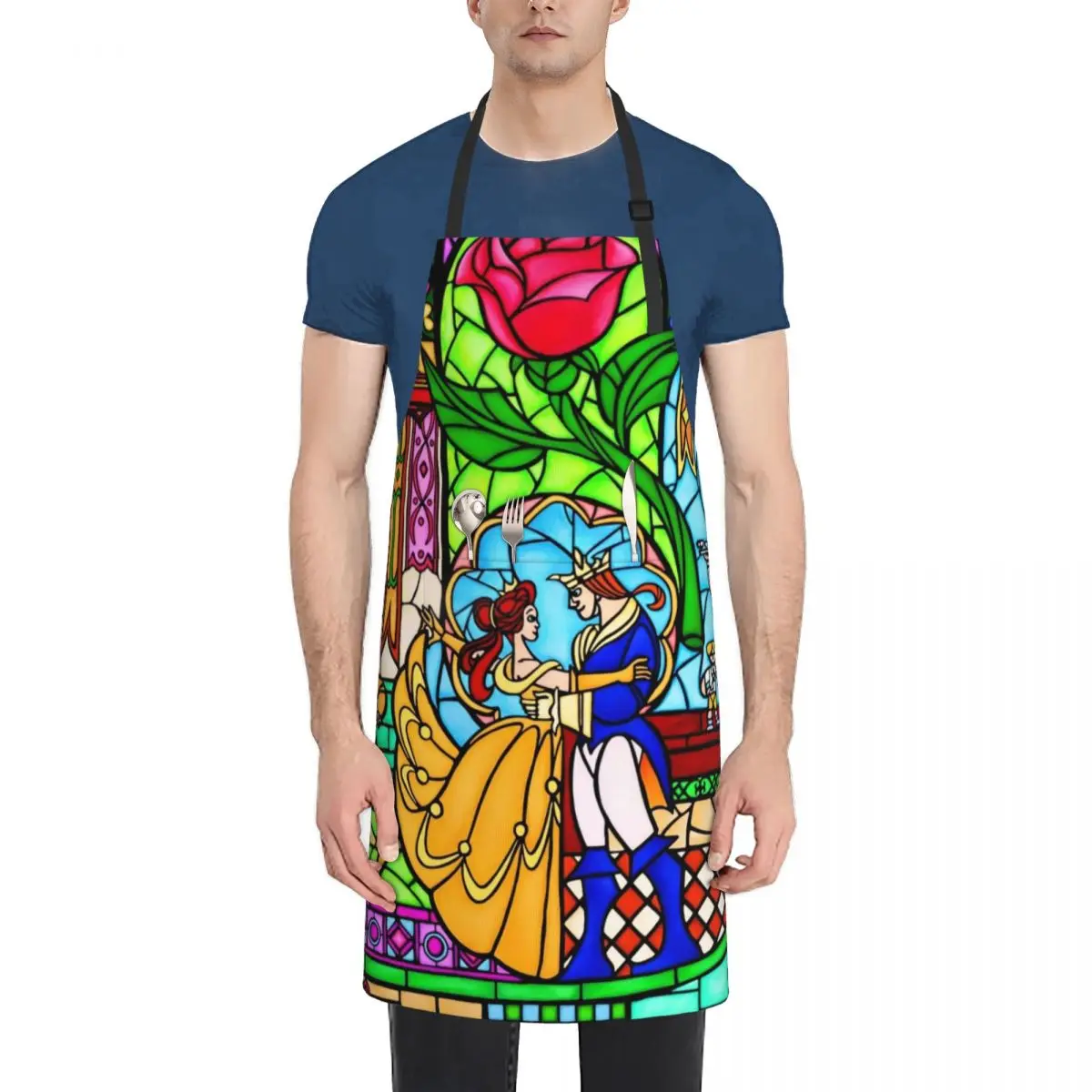 

Patterns of the Stained Glass Window Apron Kitchen accessories with pockets Home Utensils Apron