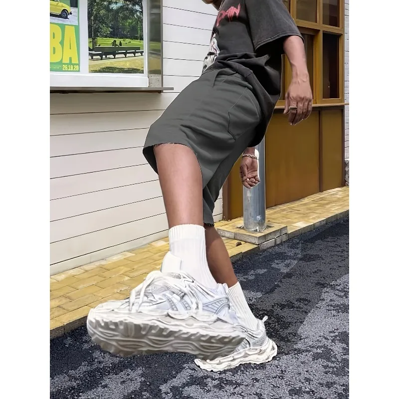 شورت كاجوال صيفي رمادي فاتح للرجال بحزام مطاطي مع نسخة فضفاضة قابلة للتنفس مناسبة لسراويل رياضية #5