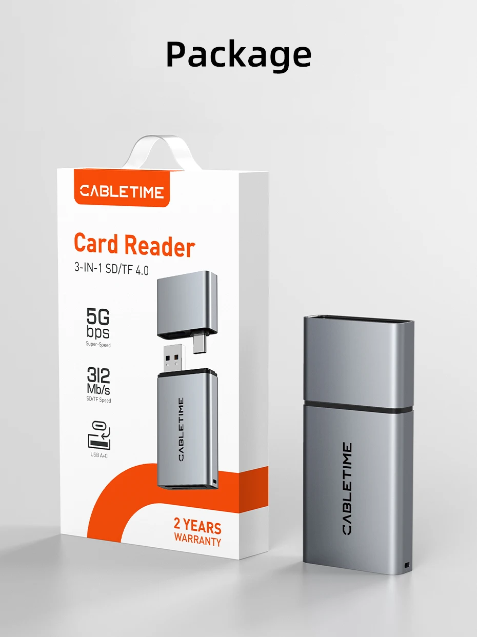 CABLETIME SD4.0 Kartenleser 3 IN 1 312 MB/s 5 Gbit/s USB A & USB C auf SD/TF Speicherkartenadapter für Laptop, Telefon, MacBook – Detail 15