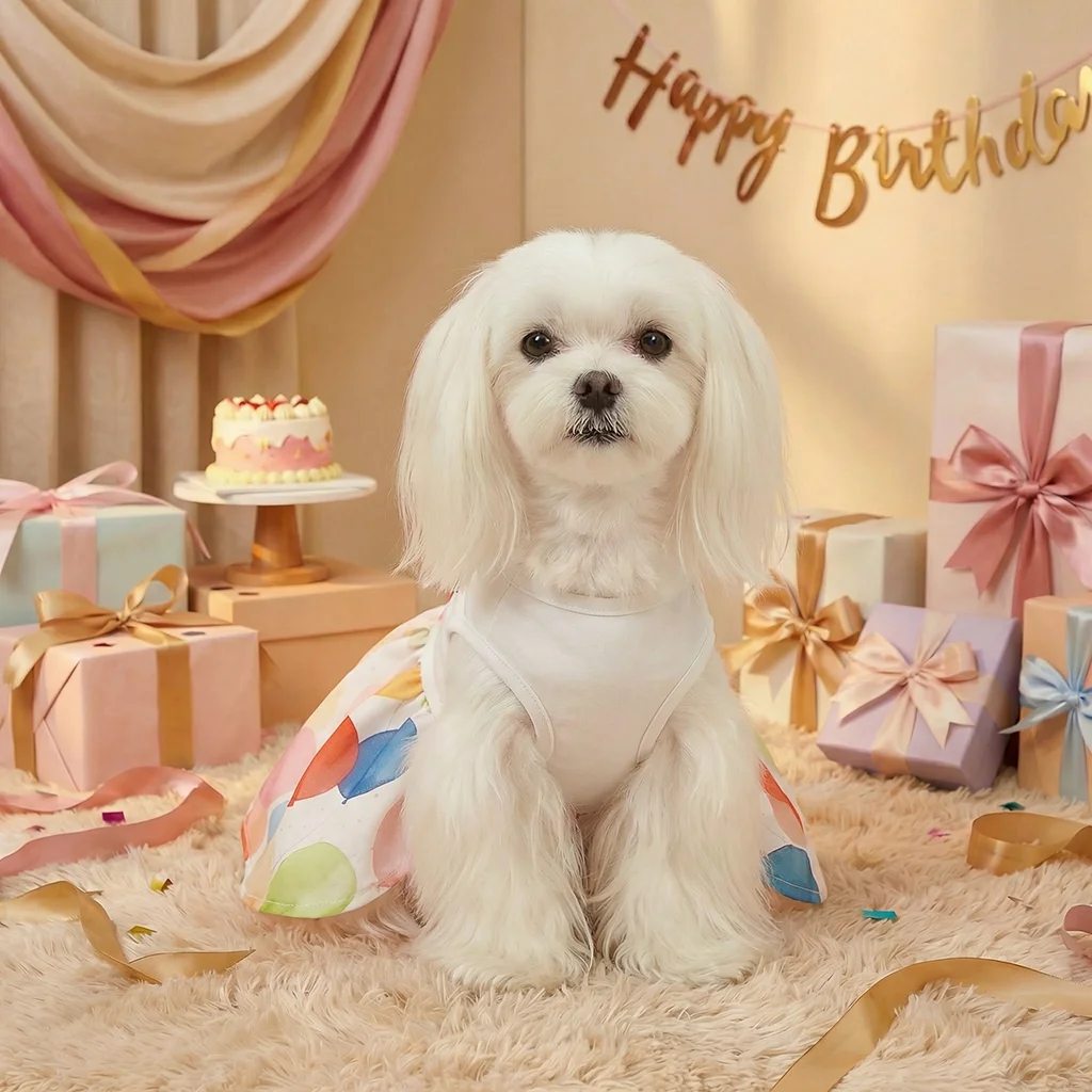 Vestido cumpleaños falda globos perro pequeño elegante cómodo festivo - imagen 3