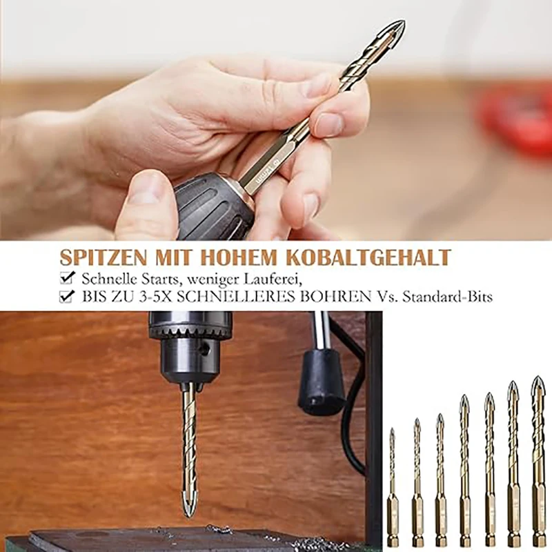 12PCS Hexagonal Shank Tile Drill Set Glass Drill Masonry Drill Bit Set 3-12 MM Drill Ceramic Drill Tile Drilling Tools Set