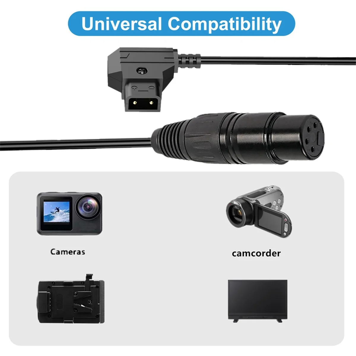 

TCE D-Tap Male to Female 4-Pin XLR Cable for Power Supply Battery Adapter for Cameras, Monitors Spring Wire