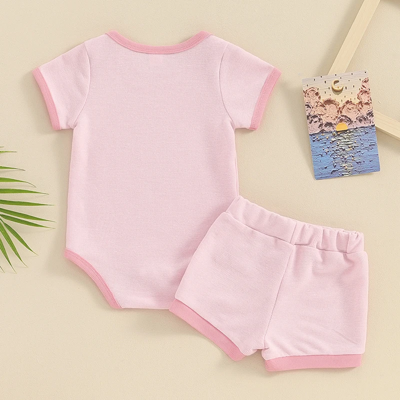 

Baby Boy Girl Summer Outfit Patchwork Crew Neck Short Sleeve Rompers Elastic Waist Shorts 2Pcs Clothes Set