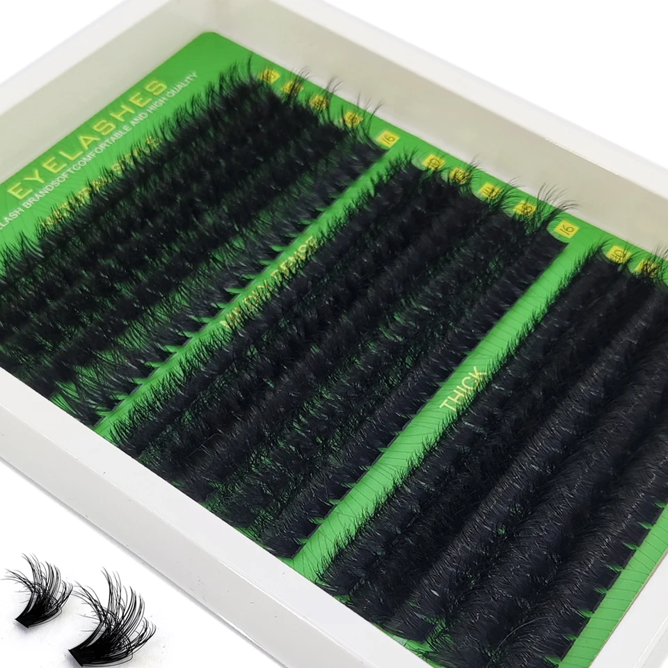 15 filas de racimos de pestañas esponjosos y gruesos 5D 60D-200D, mezcla de 10-16 mm, pestañas individuales wispy, extensión DIY, pestañas postizas 5