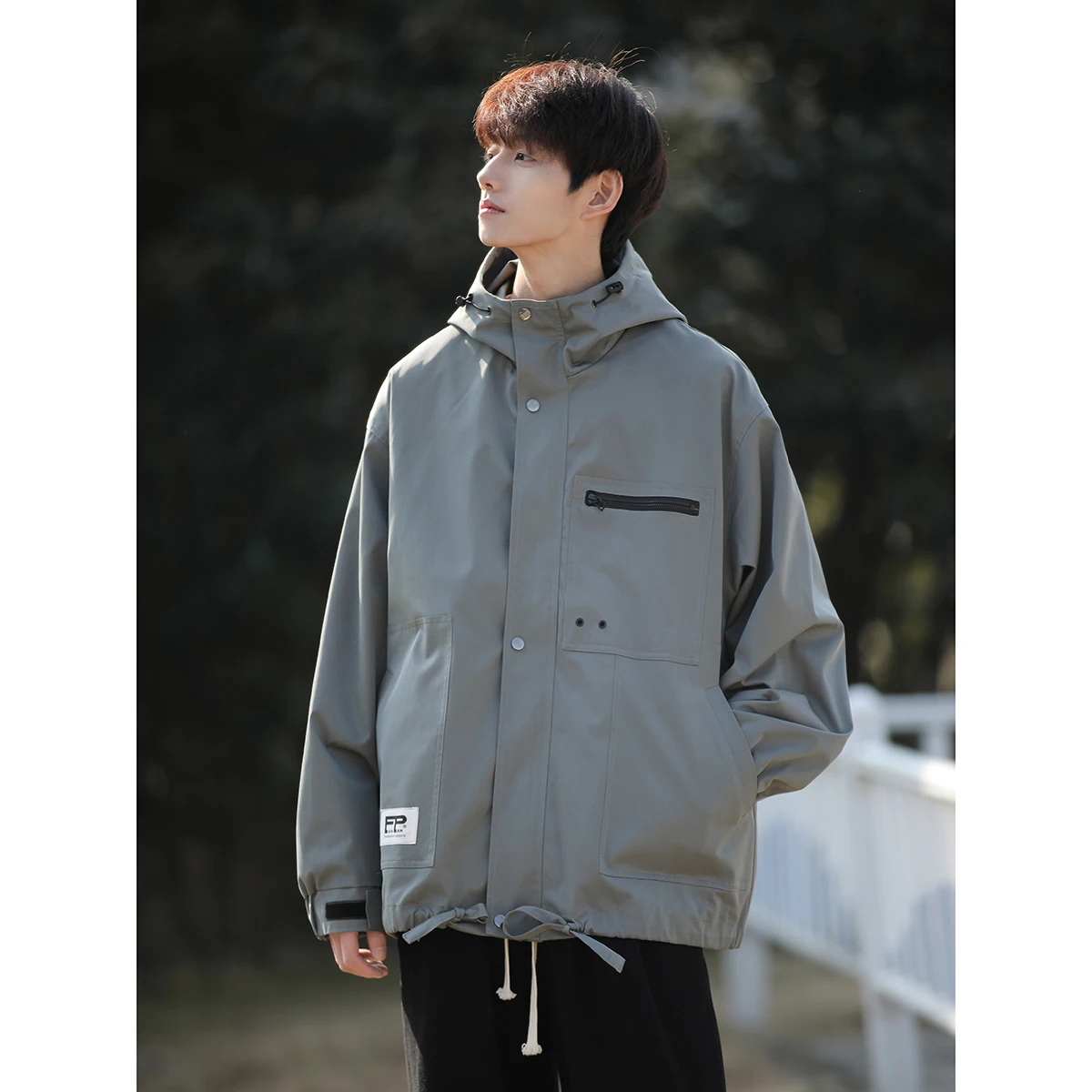 

Outdoor Men's Jaet Casual Loose Fit Spring Autumn Zipper Decorated Windproof y Top Pure Color Long Sve Hooded