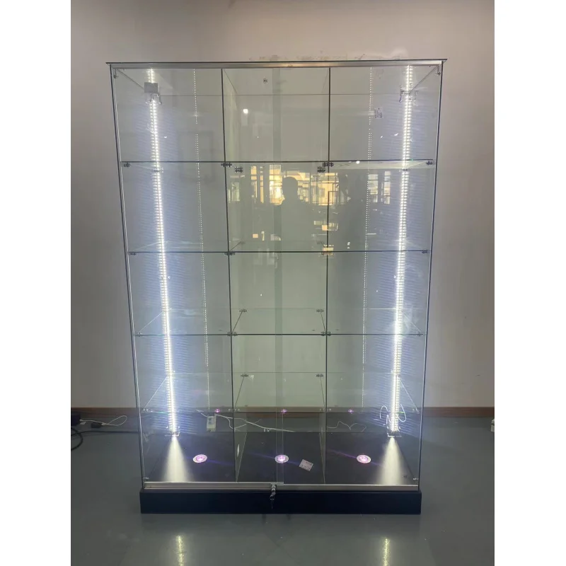 custom.Easy assemble multi-layers glass frameless mdf stand full cabinets jewelry display glass showcase