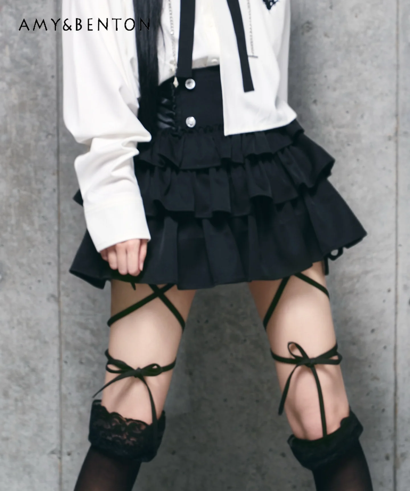 

Japanese Style Mine Series Mass-Produced Subculture Dark Punk High-Waisted Tie Cake Skirt Y2K Hot Girl High-Waisted Mini Skirt