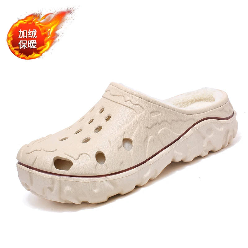 

Winter Indoor Clogs for Men Home Cotton Shoes Fur-Lined Slippers with Plush Garden Shoes Backless Rubber Sandals Lightweight