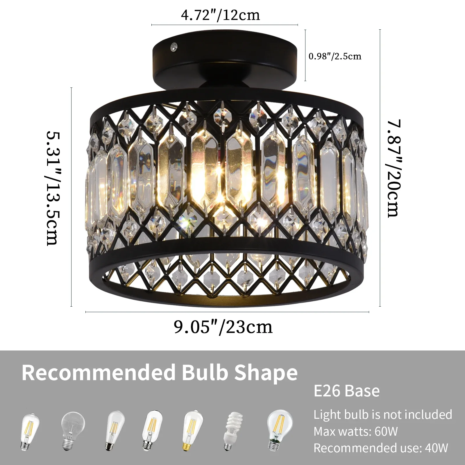 Black Crystal Chandelier Ceiling Light Iron Art Modern LED Pendant Lamp for Living Room Bedroom Home Decor Pendant Lights