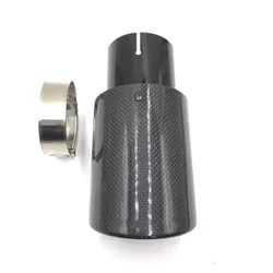 Car Glossy Carbon Fiber Muffler Tip Exhaust System Pipe Mufflers Nozzle Universal Crimping Stainless Black For Akrapovic