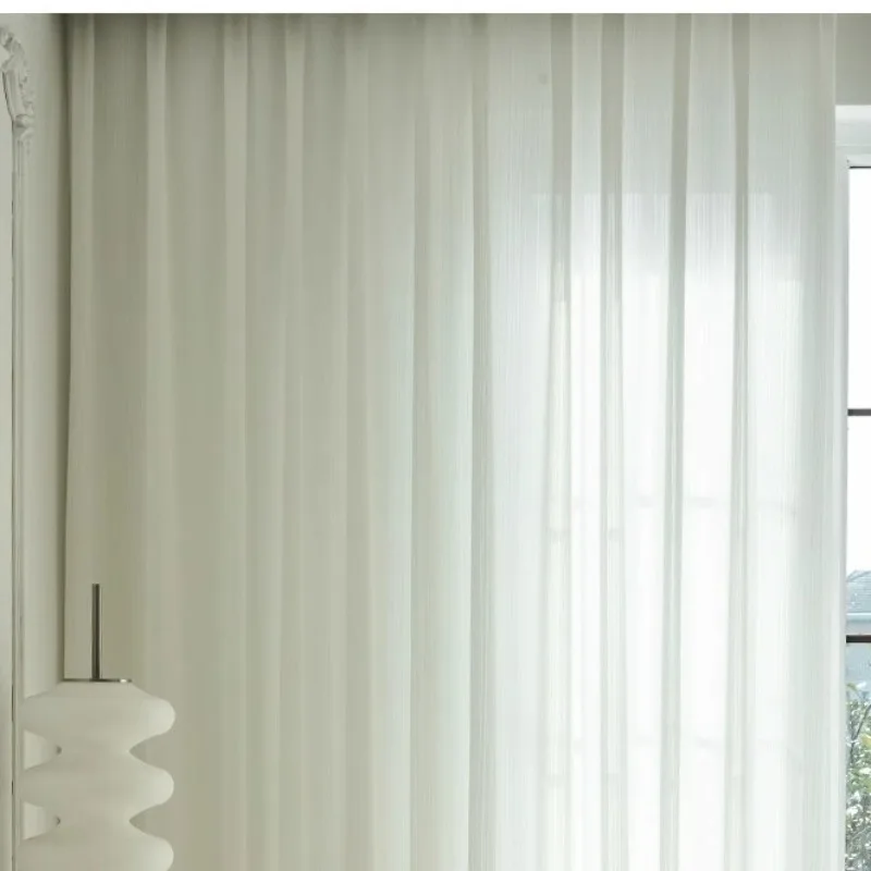 

Custom Size Modern Simple White Tulle Translucent Vertical Striped Mirror Veil Curtains for Living Dining Room Bedroom Decor