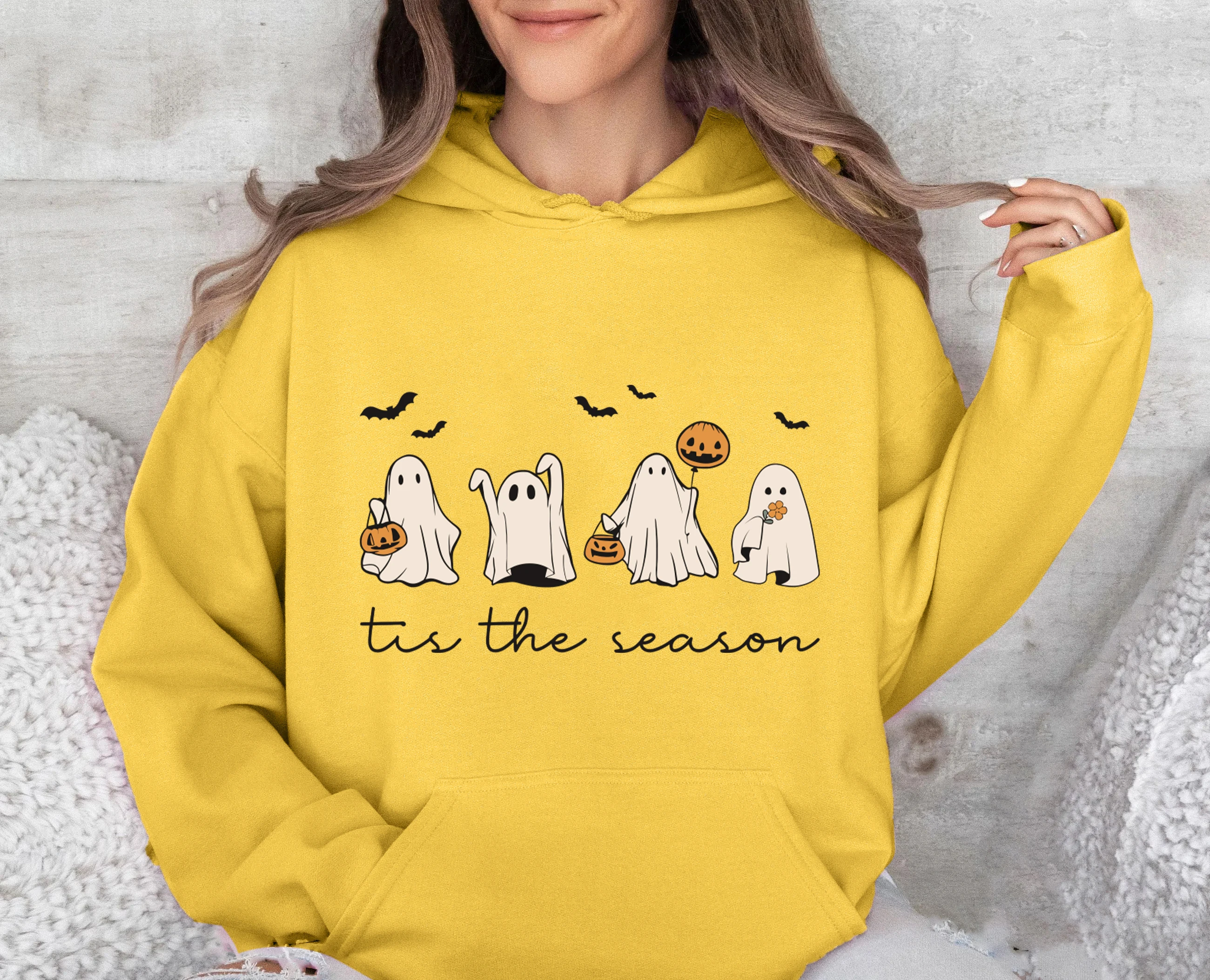 Sudadera con estampado de farol de calabaza fantasma de Halloween para mujer, Jersey informal con cuello redondo, ropa de calle de otoño, Tops de lana cálidos, ropa de moda