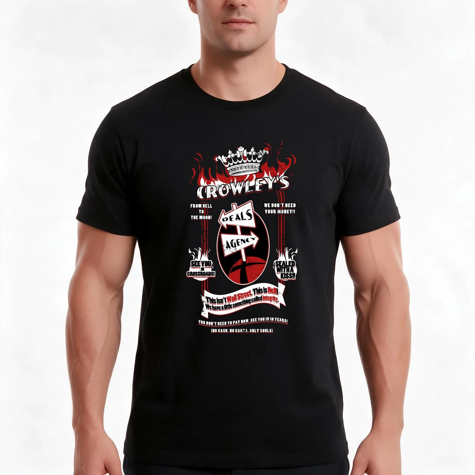 Crowley's Deals Agency T-Shirt, Summer Casual Cotton Tee, Oversized Streetwear Tops, Vintage Graphic Print, Unisex Men Women