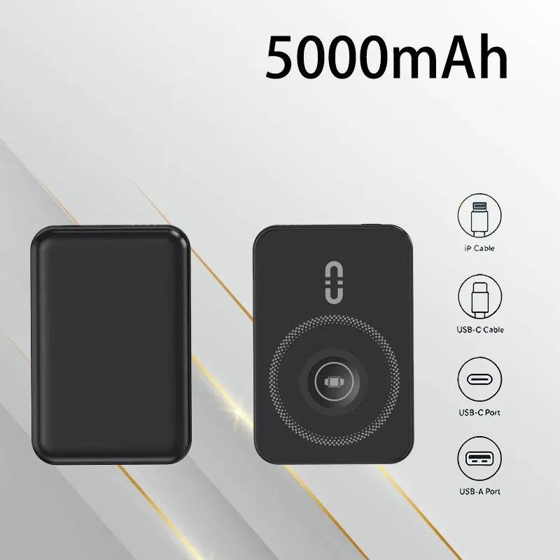 

Power Bank Ultra-thin Magnetic Three-in-one Mobile Power Supply 5000mAh Portable Charging Watch Earphones Wireless Power Bank