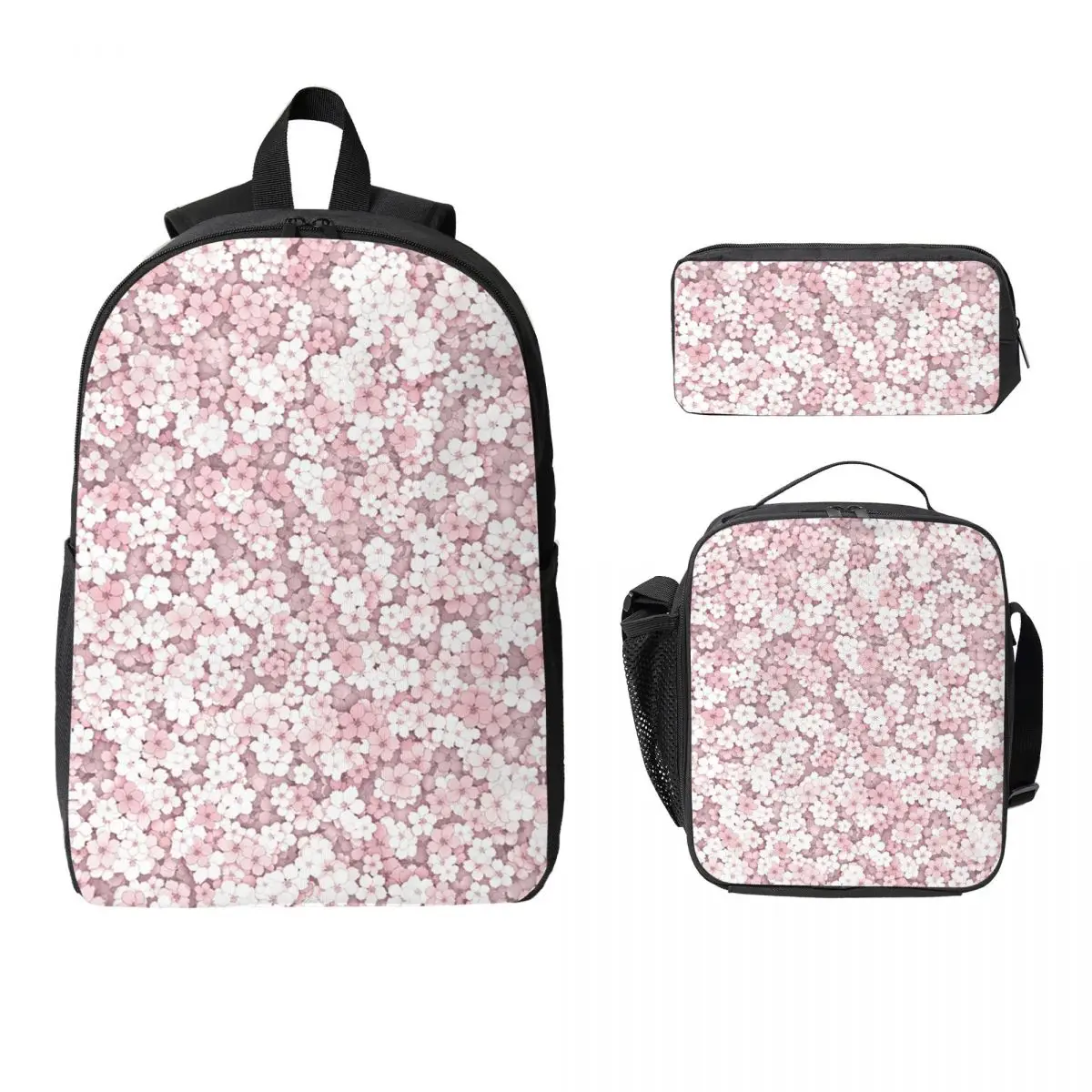 

Falling White Sakura Cherry Backpack Boys Girls BookBag School Bag Laptop Shoulder Bags 3ps Insulated Lunch Bag Pencil Case