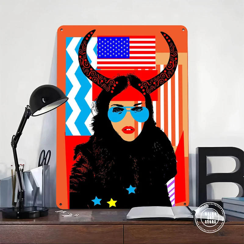 BUFFALO GIRL WITH SUNGLASS Metal Poster Wall Art Retro Vintage Metal Signs for Man Cave Home Decoration Room Bedroom Decorations view 2