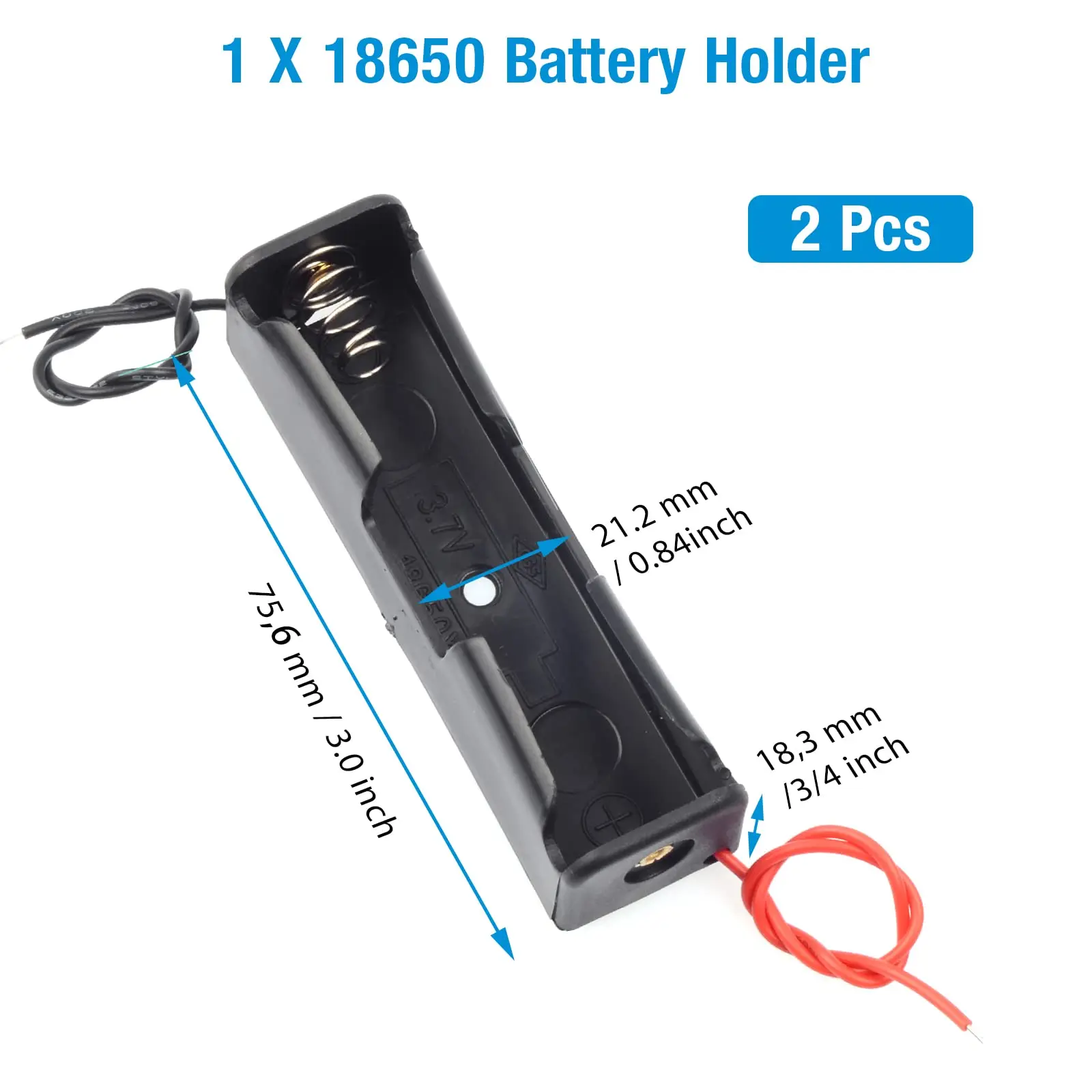 18650 Battery Holder Bundle with Wire DIY 18650 Battery Box 1/2/3/4 Cell Plastic Container with Connect Black Red Wires