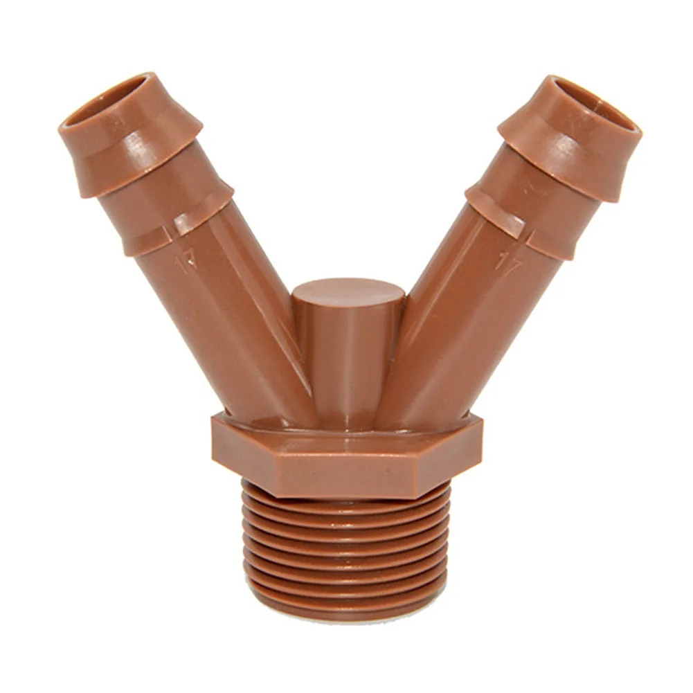 Drip Tubing Joints Tee Connectors For Raised Garden Beds 3/4\' Male Thread Brown Garden Drip Irrigation System Plastic