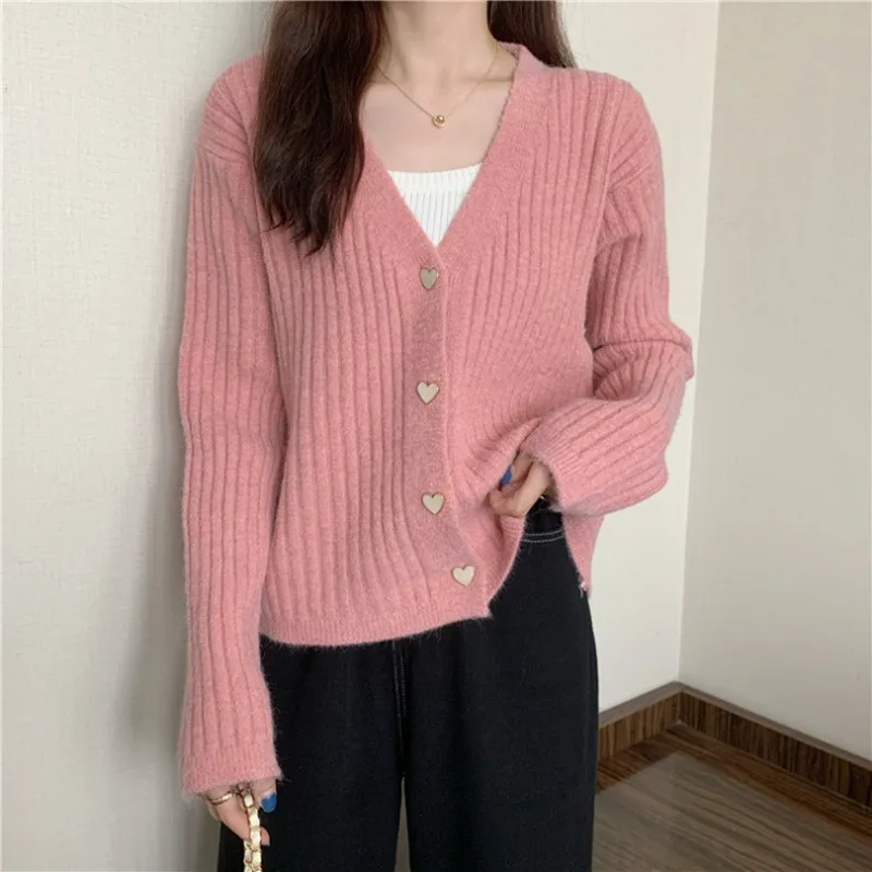 Women Autumn Simplicity Fashion Knitting Solid Color Cardigan V-neck Long Sleeve Knitwear Ladies Casual Appear Thin Trend Tops