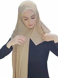 Muslimische Frauen Premium Instant Baumwolle Jersey Hijab Schal Jersey Hijabs Schals mit Reifen Pinless Kopftücher muslimische Mode