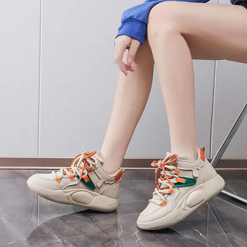 

PU Leather Lace-up Women's Home Boots Casual Original Women Sneakers Size 43 Shoes Sport Runing Products Skor Promo Cheap