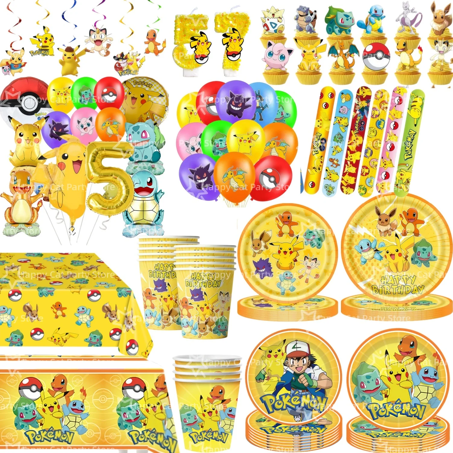 Geburtstagsballon Pokeball Party-Dekorations-Set Tischware Tischdecke Tasse Teller Serviette Hintergrund Bulbasaur Charizard Party-Geschenke