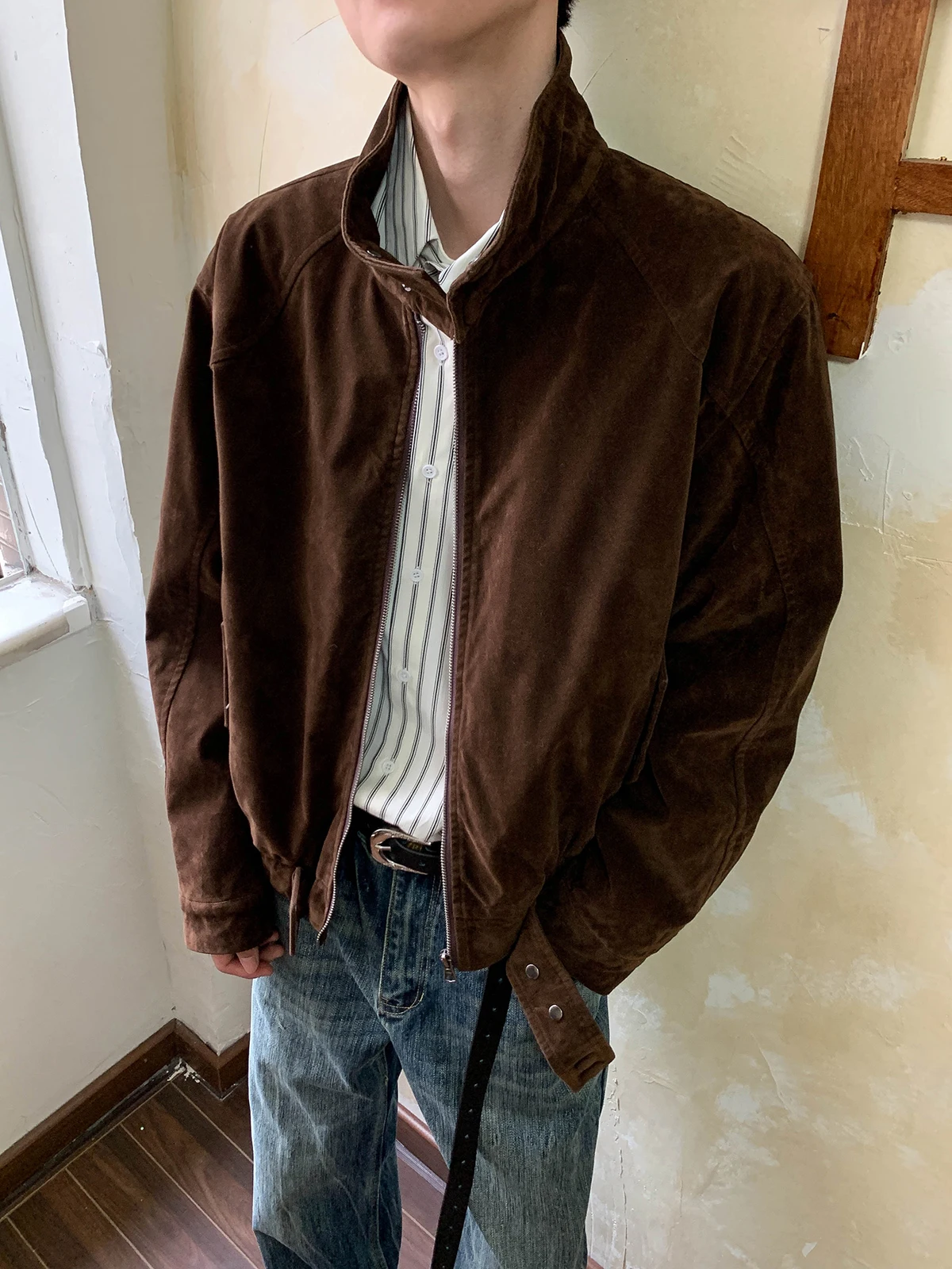 Oalin American Retro Cotton Fce Herren Harrington Jaet Stehkragen Wärme Winter Oberbekleidung Polyester Long Sve