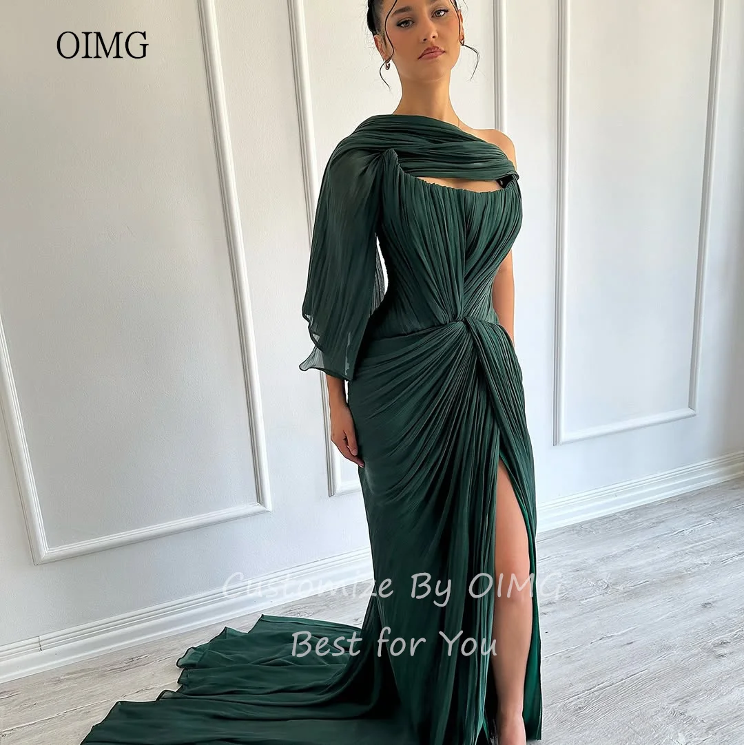 OIMG Modern Green Strapless Mermaid Prom Gowns Sleeveless Pleated Party Gown Side Slit Long Evening Dress 2025 Customized - Image 4