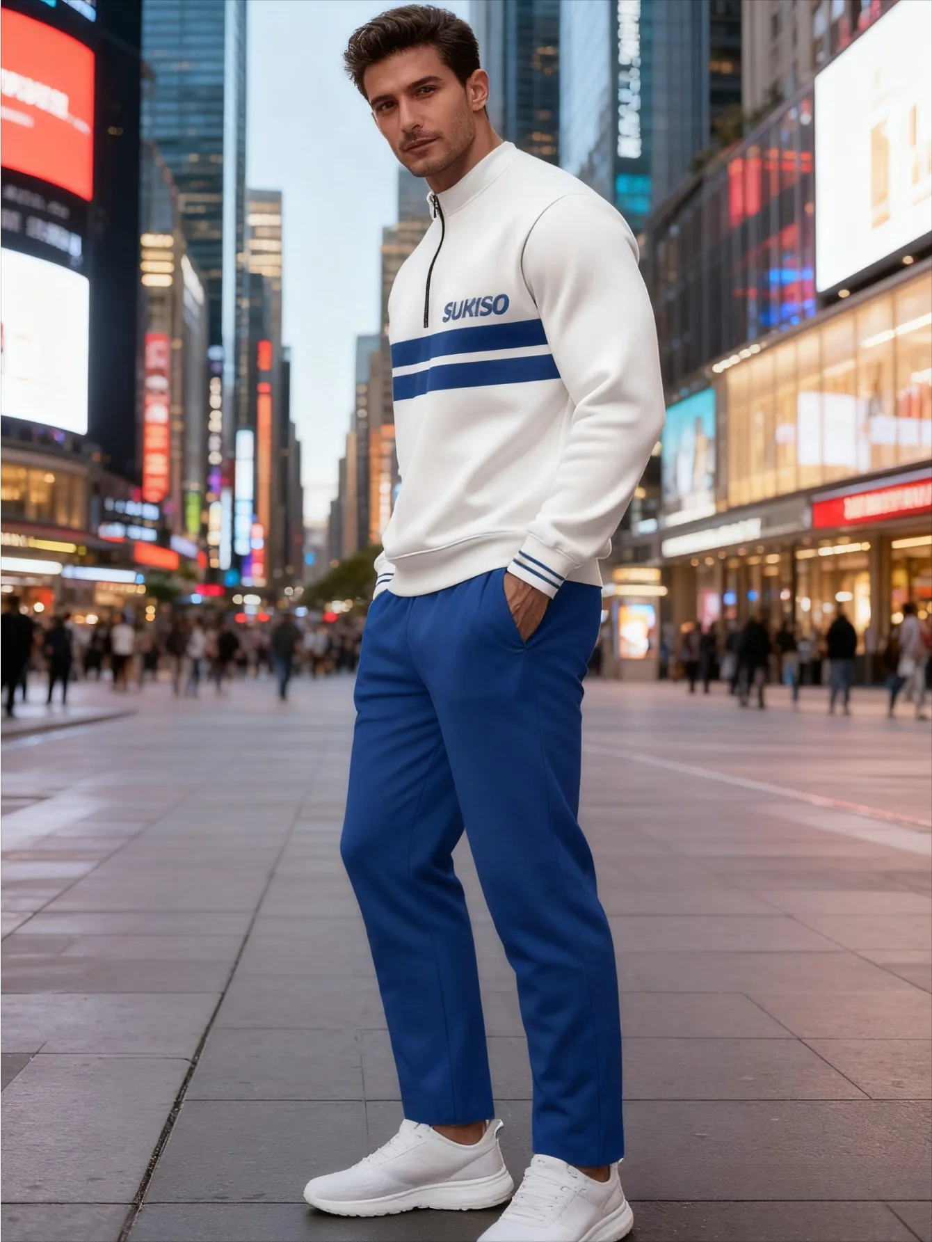 2-piece set, European and American men's fashionable sports long-sleeved top and long pants set